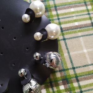 Pearl and Silver Decorative Back Earrings